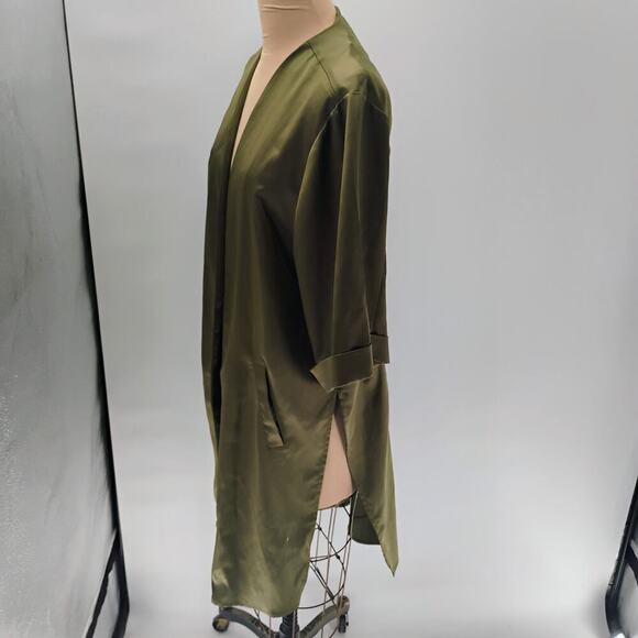 Anthropologie Floreat Kimono One Size Satin Floral Embroidered Open Front Green - Picture 10 of 15